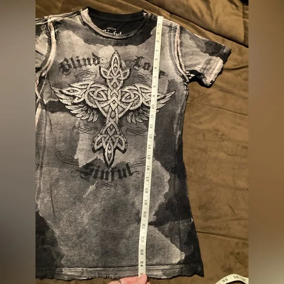 Sinful brand, size medium, 100% cotton, black and gray tee - Picture 6 of 8